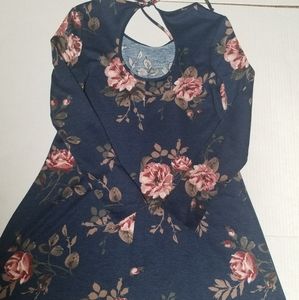 Navy blue flower swing dress